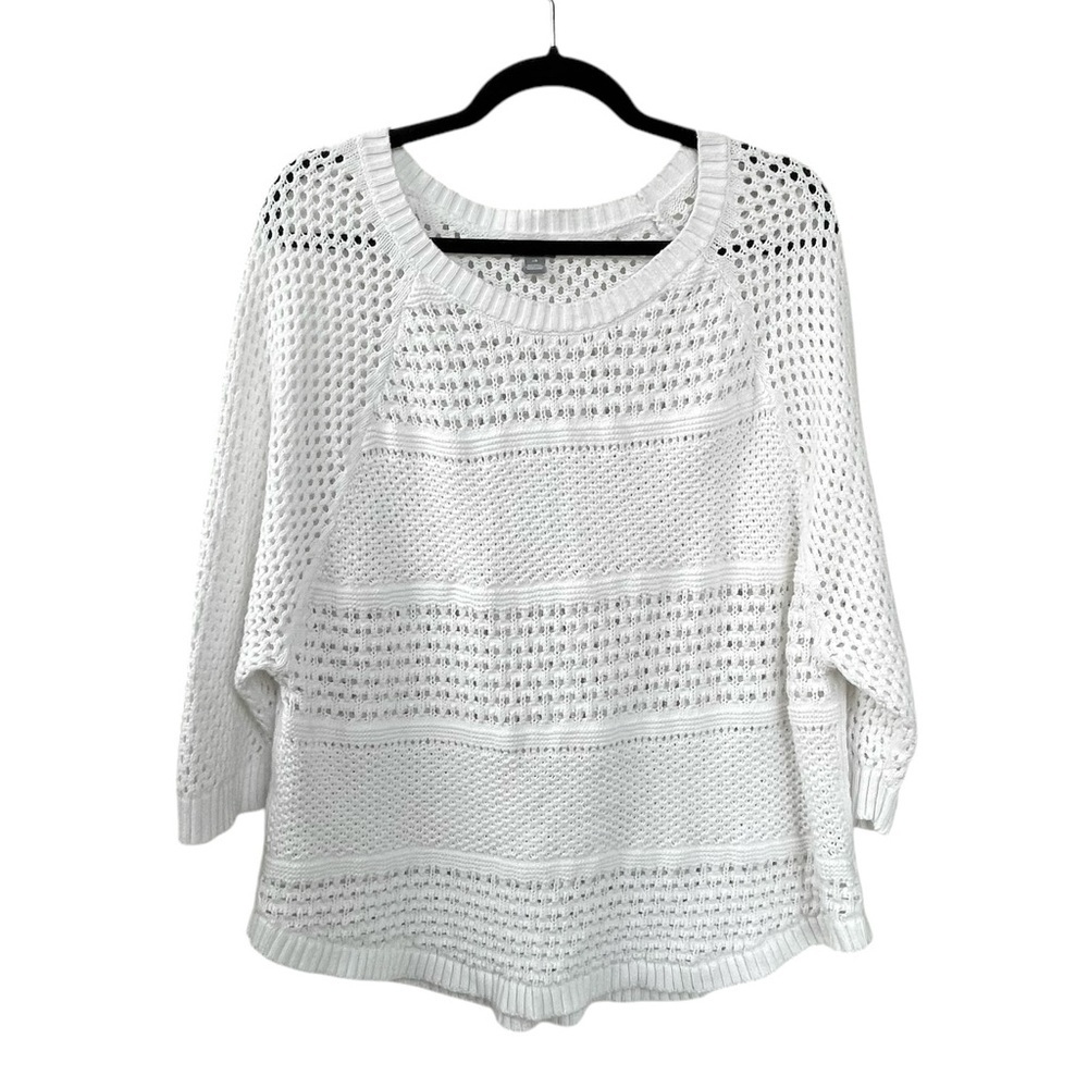 AERIE White Cotton Crochet Open Knit Sweater L